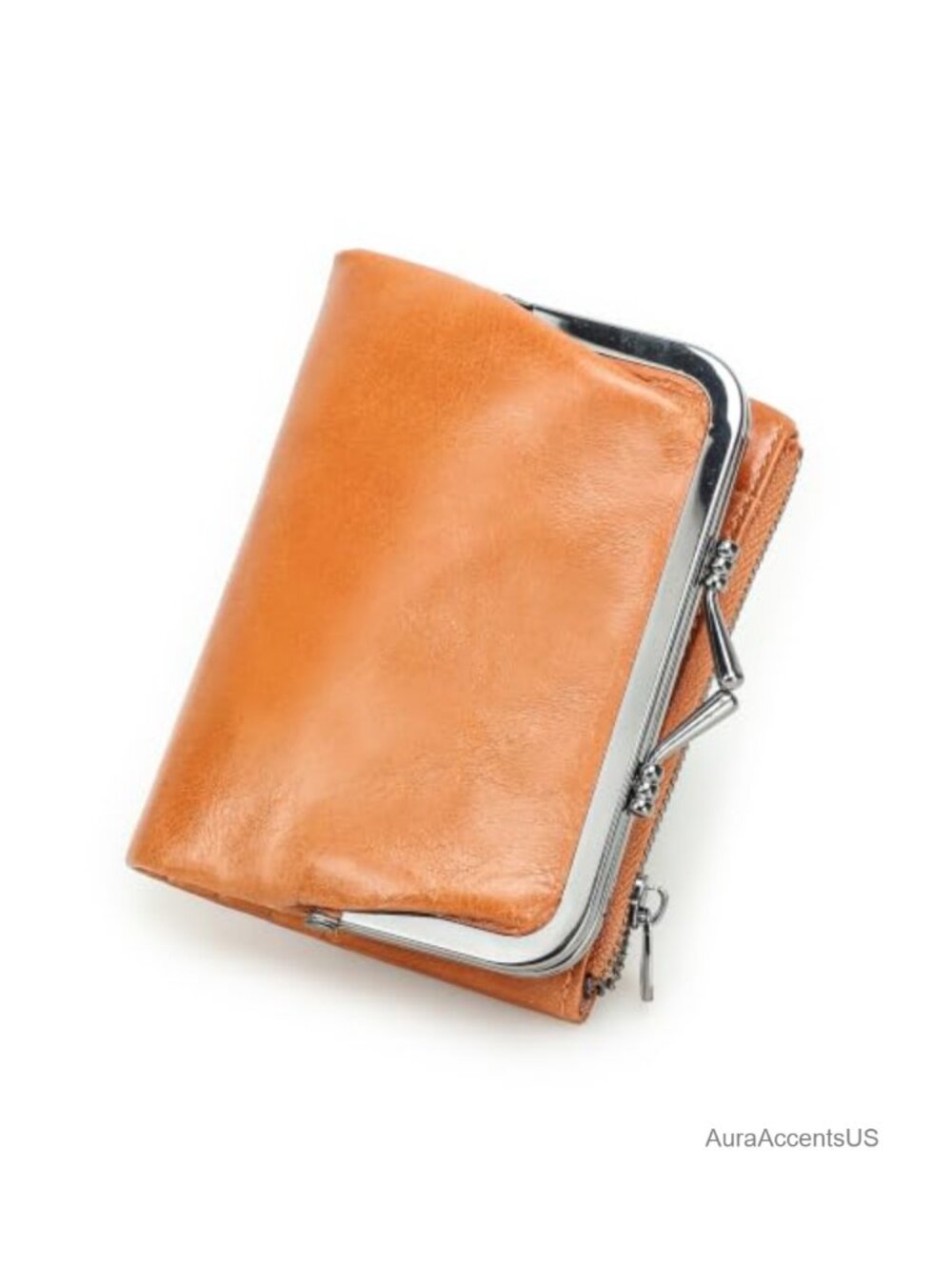 Women's Full Grain Leather Kiss Lock Wallet RFID Blocking Coin Purse